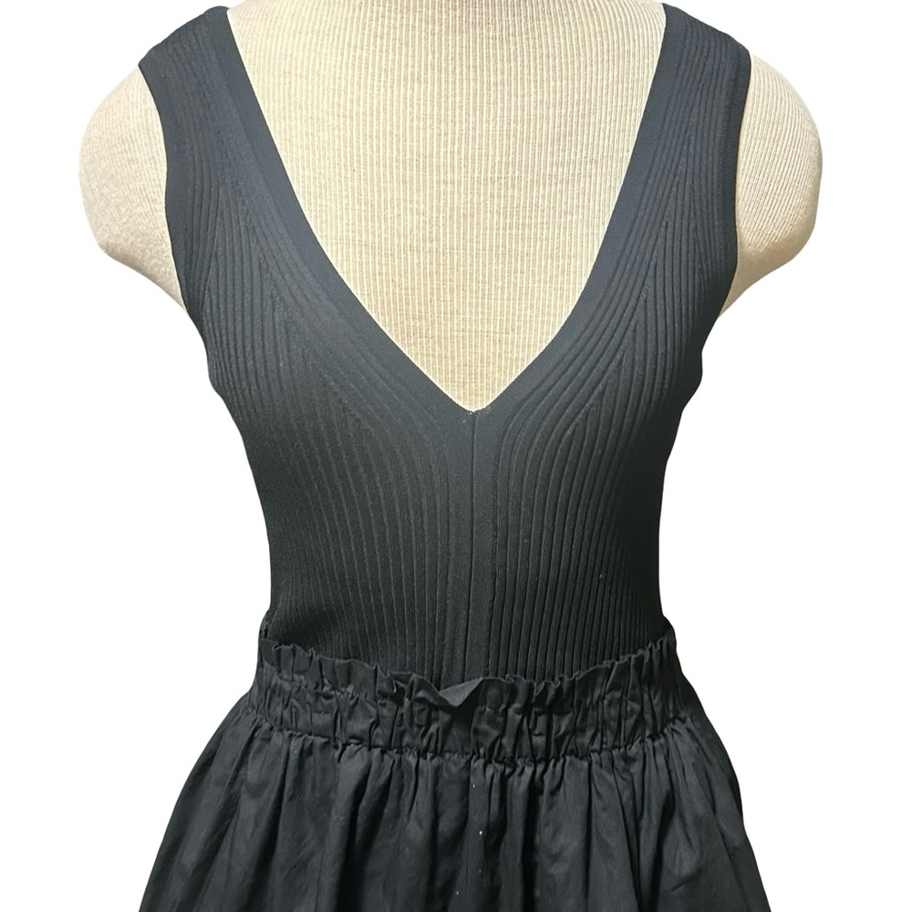 Joie Black Ribbed Knit Poplin Mini Dress Fit & Flare Sleeveless Size M - Picture 3 of 8
